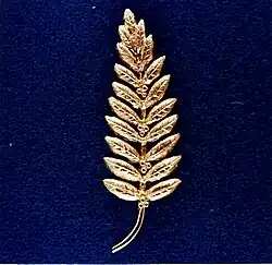 Golden olive branch left on the Moon by Neil Armstrong on the 1969 Apollo 11 mission as a symbol of peace.