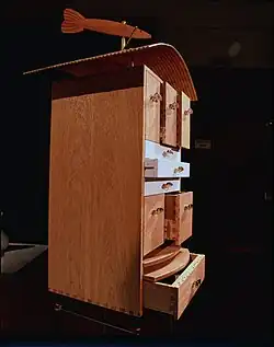 Gone fishin' fly cabinet detail, 1992.