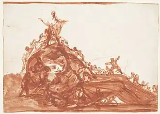 Personajes trepando sobre un gigante acostado