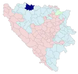 Location of Gradiška within Bosnia and Hercegovina