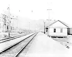 A wooden railway station