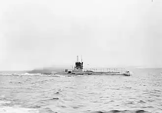 British submarine HMS E42 in testing, 1916.