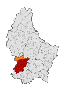 Map of Luxembourg with Habscht highlighted in orange, and the canton in dark red