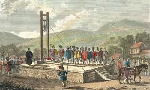 Horse being led away to release the axe