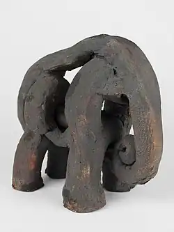 Elephant figure made from thickly extruded clay.