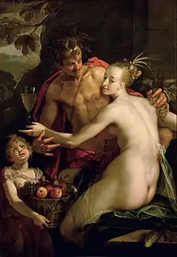 Bacchus, Ceres and Amor (Sine Cerere et Baccho friget Venus), c. 1600, by Hans von Aachen