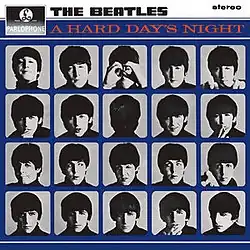 A grid of 20 black and white head shots of the Beatles – John, George, Paul, and Ringo