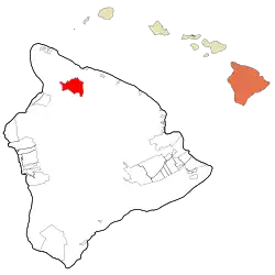 Location in Hawaii County and the state of Hawaii