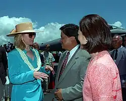 Image 122US First Lady Hillary Clinton wearing a straw hat, 1995. (from 1990s in fashion)