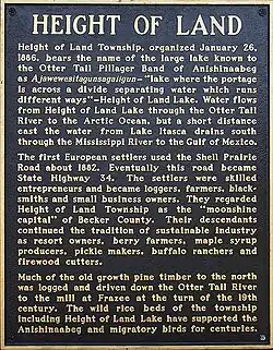 Historical marker in Height of Land Township