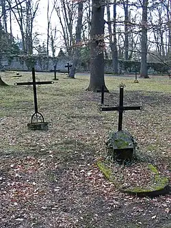 Graves in the west half of the cemetery