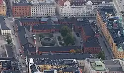 Aerial view of the stable buildings in Stockholm.