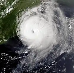 A satellite image of a hurricane near North Carolina