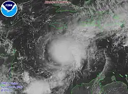 Satellite image of hurricane in the Caribbean Sea.