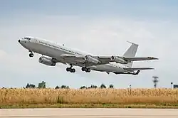 A Boeing 707 Re'em tanker at takeoff somewhere in Italy in 2021