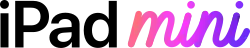 iPad Mini in orange, pink, and purple gradient letters