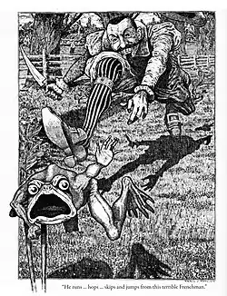 He runs... hops... skips from this terrible Frenchman. Illustration # 5 by Frank C. Papé from Naughty Eric by Emile Clement (1902)