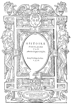 Terms on the title page of the Histoire tolosaine by Antoine Noguier (1556).