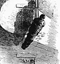 A wrapped corpse being lowered by rope from the Asch Building after the Triangle fire
