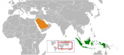 Map indicating locations of Indonesia and Saudi Arabia