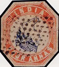 India 1854 (inverted head), cut to shape