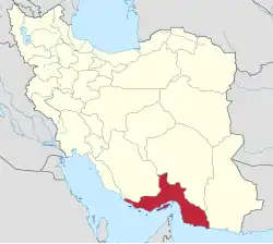 Map of Iran with Hormozgan province highlighted