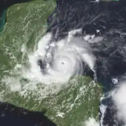 Satellite imagery of a small hurricane north of Honduras
