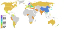 A 2002 map showing the percentages of people who regard religion as "non-important".