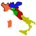 1859: Kingdom of Sardinia Kingdom Lombardy–Venetia Duchies Parma–Modena-Tuscany Papal States Kingdom of the Two Sicilies On the eve of the Second Italian War of Independence
