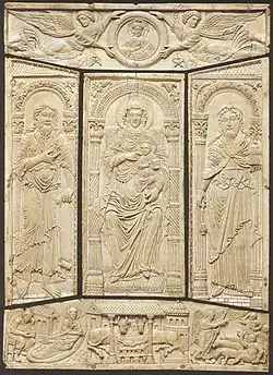 Ivory cover of the Codex Aureus of Lorsch, c. 810, Carolingian dynasty, Victoria and Albert Museum