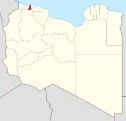 Map of Libya with Jafara district highlighted