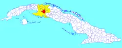 Jagüey Grande municipality (red) within Matanzas Province (yellow) and Cuba