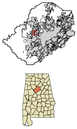 Location of Mulga in Jefferson County, Alabama.