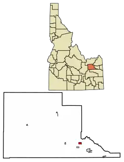 Location of Menan in Jefferson County, Idaho.