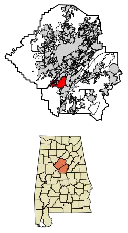 Location of Helena in Jefferson County and Shelby County, Alabama.