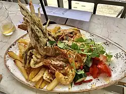 Moreton Bay bug with chips