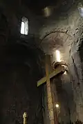 Jvari monastery, Mtskheta. Interior view with big wooden cross.