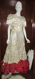 Maria Clara gown with umbrella for Jocelynang Baliwag 1998, created by Aureo Alonzo