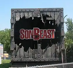 The broken crate once featured at Son of Beast's entrance.