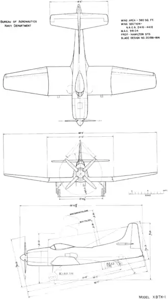 3-view line drawing of the Kaiser-Fleetwings XBTK-1