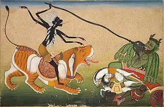 Kali Attacking Nisumbha; c. 1740, colour on paper, 22 × 33 cm, Cleveland Museum of Art