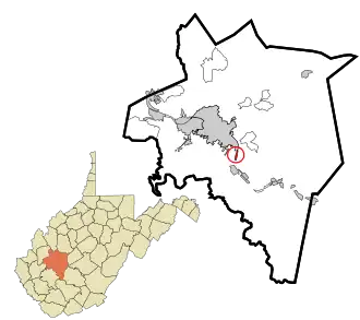 Location in Kanawha County and state of West Virginia.