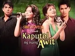 An image of Jolo Revilla, Lovi Poe, Glaiza de Castro and Marky Cielo. The series title is displayed on the center of the image, below the text "Sine Novela Presents".