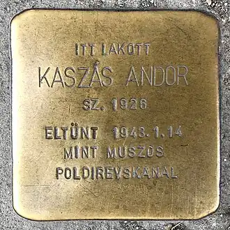 Stolperstein for Kaszás Andor in Budapest