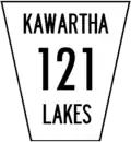 City route marker of Kawartha Lakes Road 121 in the City of Kawartha Lakes, Ontario.