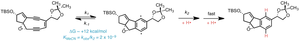 Equilibrium of kedarcidin chromophore core and Bergman-cycloaromatized biradical.[4]