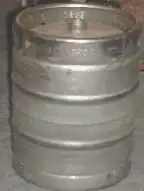 A typical keg (half-barrel) with a single opening in the center of the top end