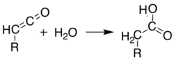 Hydration reaction of a ketene, yielding carboxylic acid