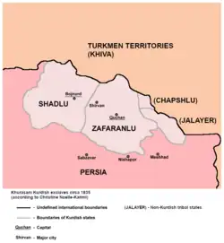 Image 14Kurdish autonomous states in Khurasani Kurdish exclave circa 1835. (from History of the Kurds)