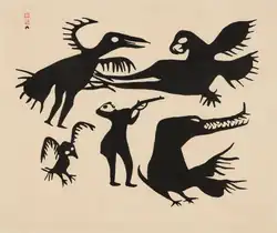 Kikgavik and the Hunter (1960) by Kiakshuk & Lukta Qiatsuk, stonecut print